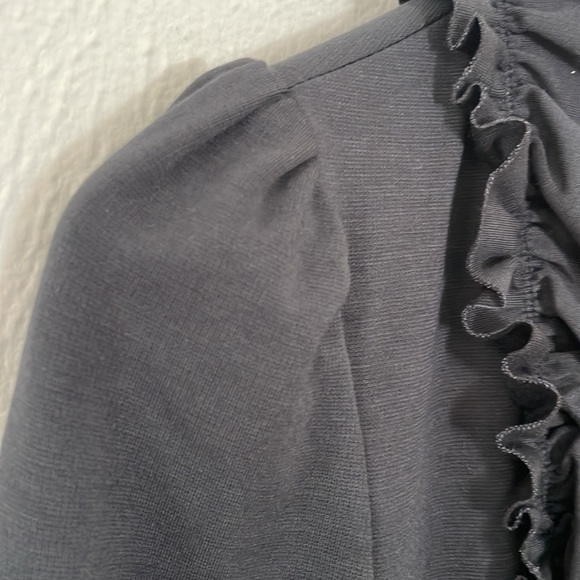 Anthro Cartonnier Black Ruffle Blazer Jacket with Green Piping Detail Size S - Picture 7 of 12